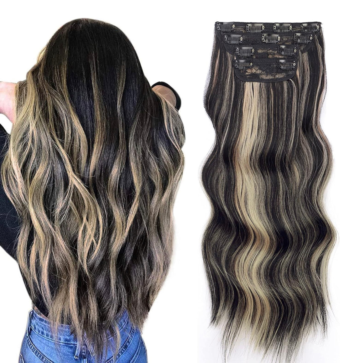 EXTENSIONES DE CLIP ONDULADAS Color - Black/Blonde highlights