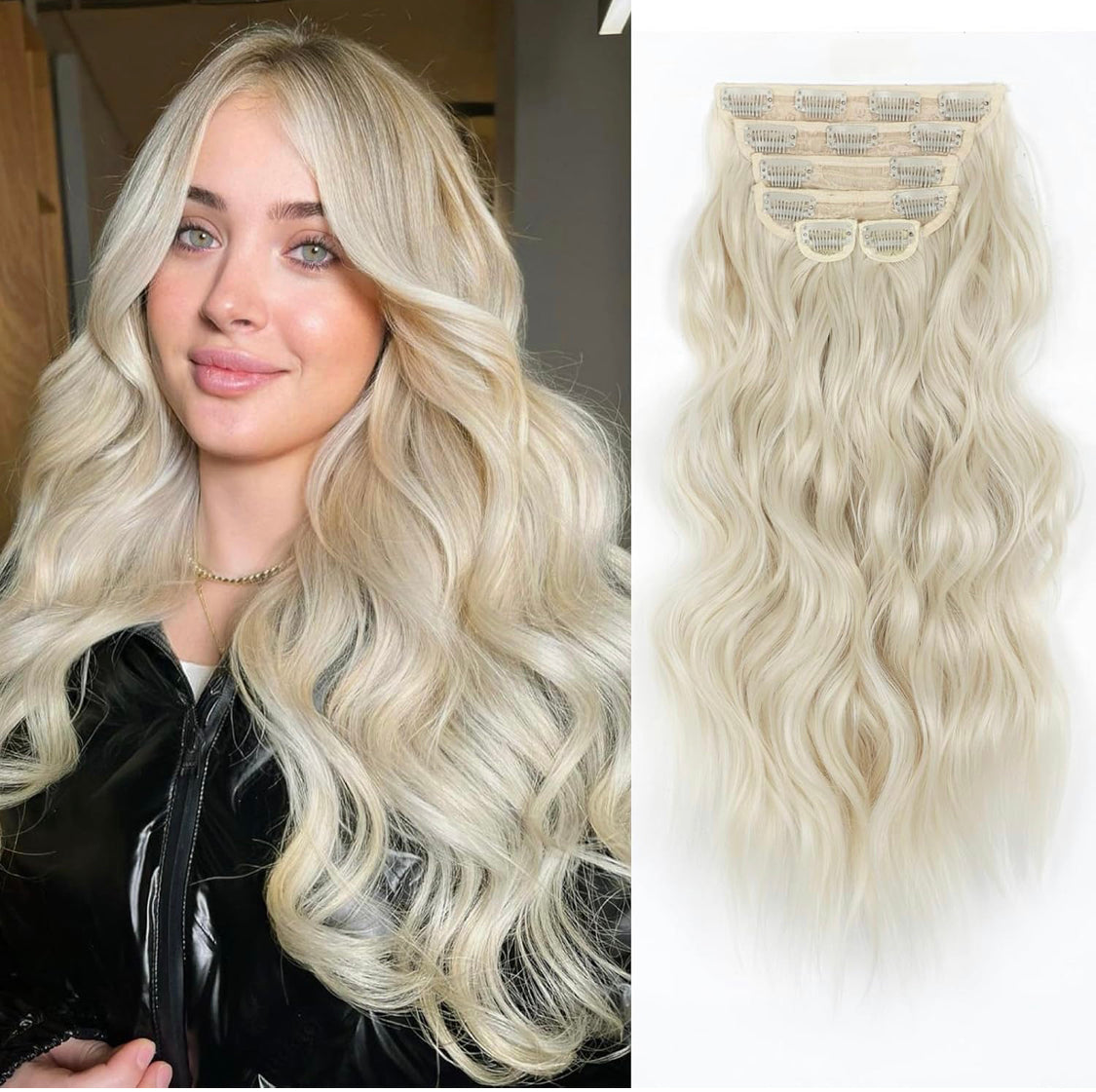 EXTENSIONES DE CLIP ONDULADAS Color - Platinum Blonde