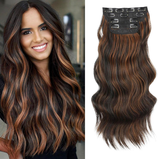 EXTENSIONES DE CLIP ONDULADAS Color - Caramel Brown w Highlights