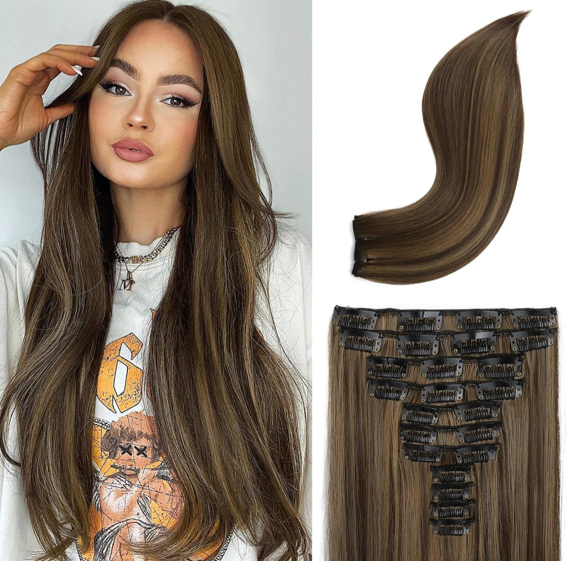 EXTENSIONES LACIAS DE CLIP Color - Dark brown w highlights