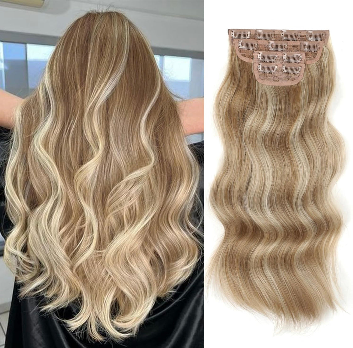 EXTENSIONES DE CLIP ONDULADAS Color - Honey w highlights