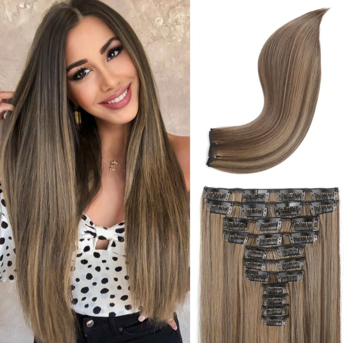 EXTENSIONES LACIAS DE CLIP Color - Chocolate brown w highlights