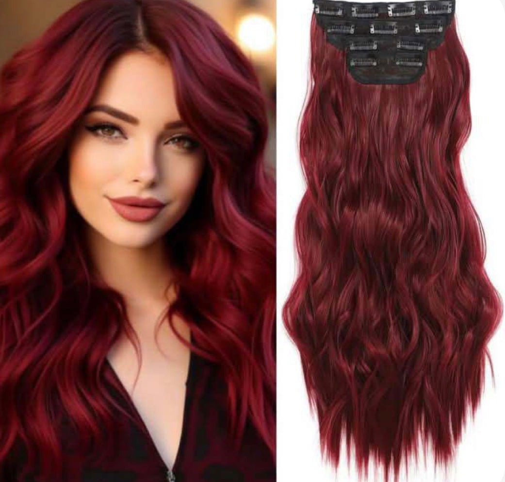 EXTENSIONES DE CLIP ONDULADAS - Color Burgundy