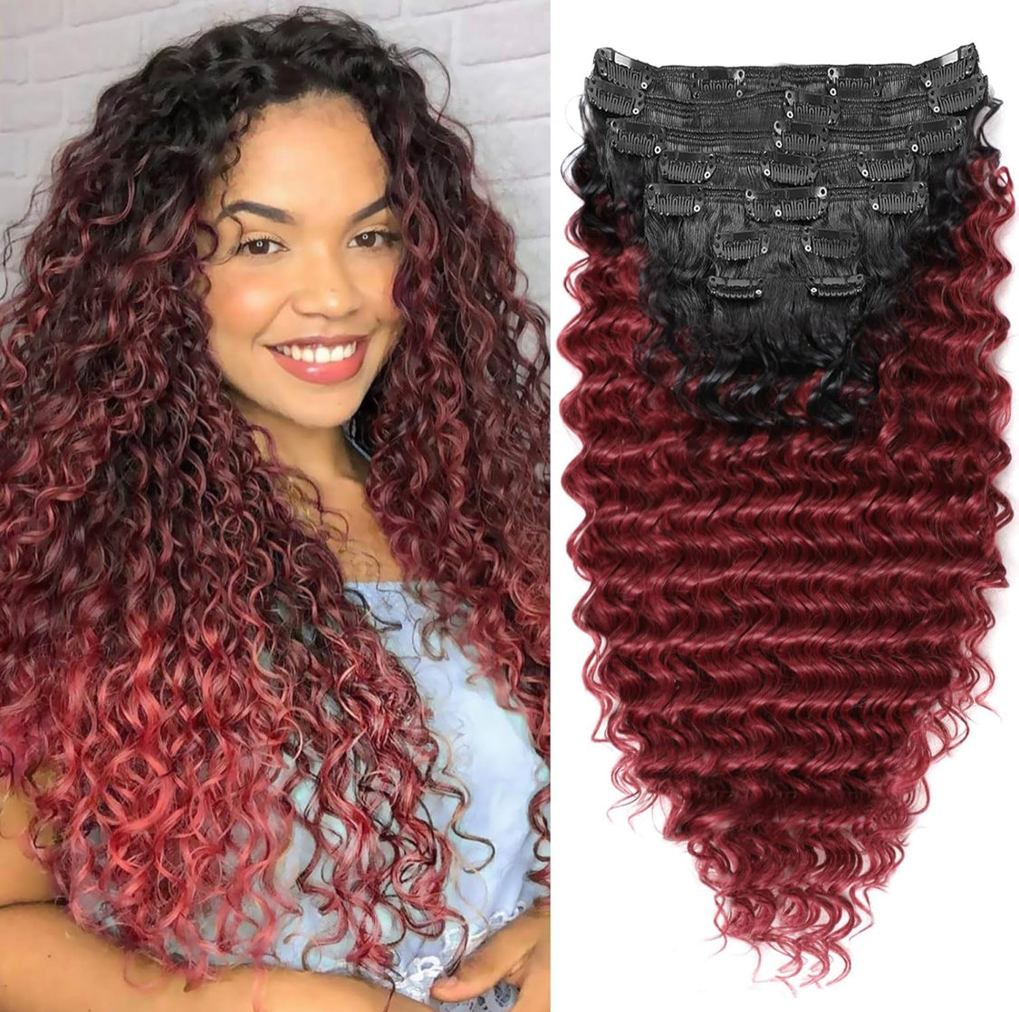 EXTENSIONES RIZADAS DE CLIP Color - Black/Red