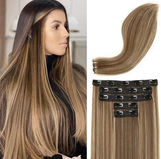 EXTENSIONES LACIAS DE CLIP Color - Brown w Golden Highlights