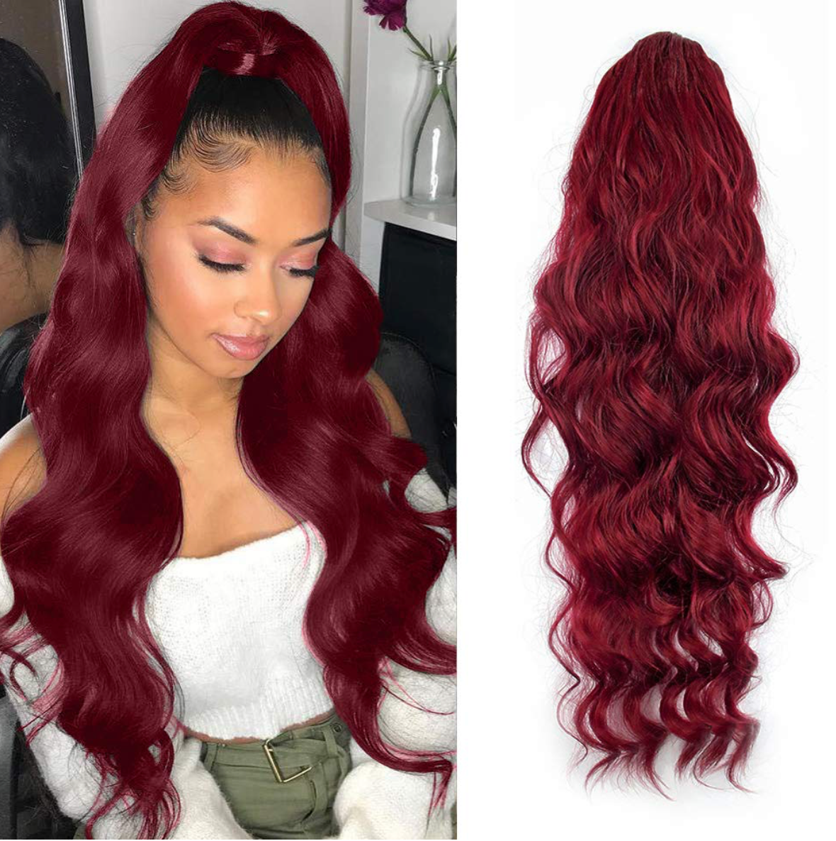 PONYTAIL "Burgundy 99j" CABELLO 100% HUMANO